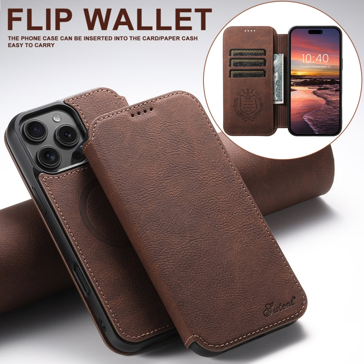 For iPhone 16 Pro Suteni J06 Retro Matte Litchi Texture Leather MagSafe Phone Case(Brown) - iPhone 16 Pro Cases by Suteni | Online Shopping UK | buy2fix