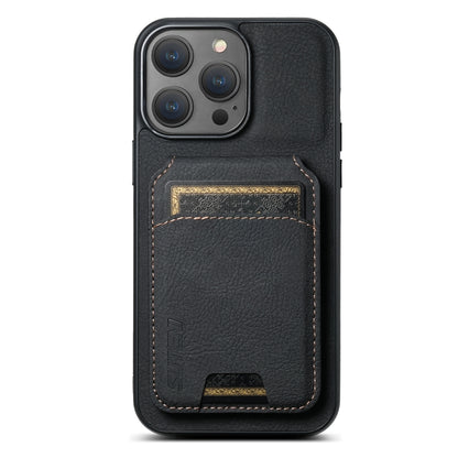 For iPhone 15 Pro Max Suteni H02 Litchi Leather Card Wallet Stand Back Phone Case(Black) - iPhone 15 Pro Max Cases by Suteni | Online Shopping UK | buy2fix