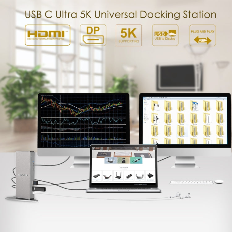 WAVLINK WL-UG69DK7 Laptops Type-C Universal Desktop Docking Station Aluminum Alloy HUB Adapter(EU Plug) - USB HUB by WAVLINK | Online Shopping UK | buy2fix