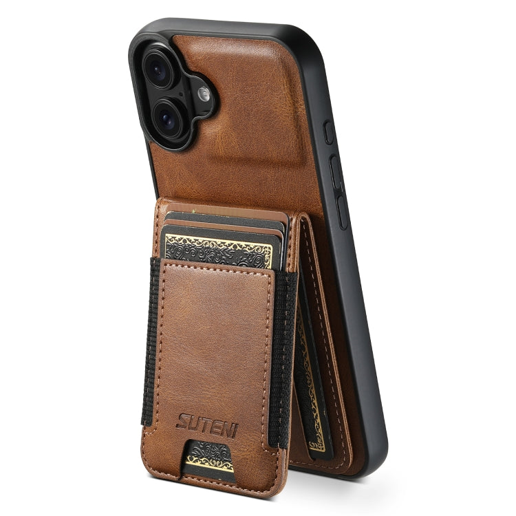 For iPhone 16 Suteni H03 Oil Wax Leather Wallet Stand Back Phone Case(Brown) - iPhone 16 Cases by Suteni | Online Shopping UK | buy2fix