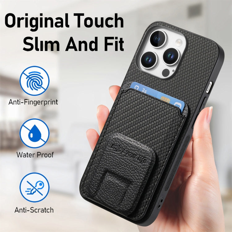 For iPhone 16 Pro Max Carbon Fiber Card Bag Fold Stand Phone Case(Black) - iPhone 16 Pro Max Cases by buy2fix | Online Shopping UK | buy2fix