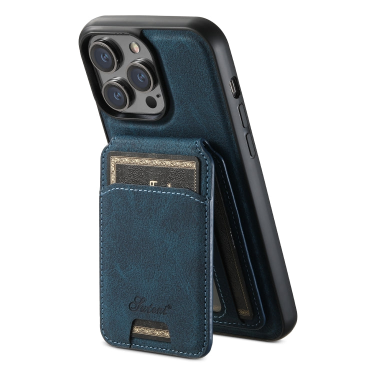 For iPhone 13 Pro Max Suteni H17 Litchi Texture Leather MagSafe Detachable Wallet Phone Case(Blue) - iPhone 13 Pro Max Cases by Suteni | Online Shopping UK | buy2fix