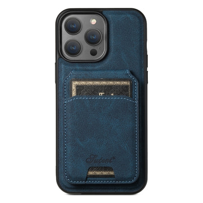 For iPhone 12 Pro Suteni H17 Litchi Texture Leather MagSafe Detachable Wallet Phone Case(Blue) - iPhone 12 / 12 Pro Cases by Suteni | Online Shopping UK | buy2fix