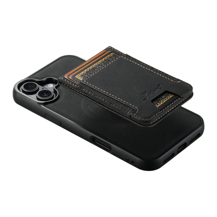 For iPhone 16 Suteni H17 Litchi Texture Leather MagSafe Detachable Wallet Phone Case(Black) - iPhone 16 Cases by Suteni | Online Shopping UK | buy2fix