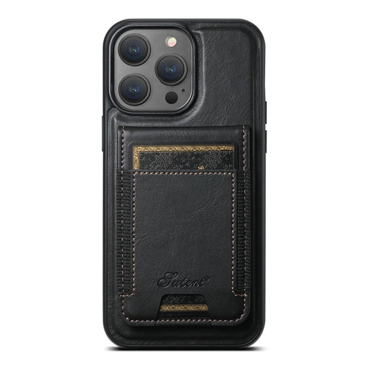 For iPhone 15 Pro Max Suteni H17 Oil Eax Leather MagSafe Detachable Wallet Phone Case(Black) - iPhone 15 Pro Max Cases by Suteni | Online Shopping UK | buy2fix