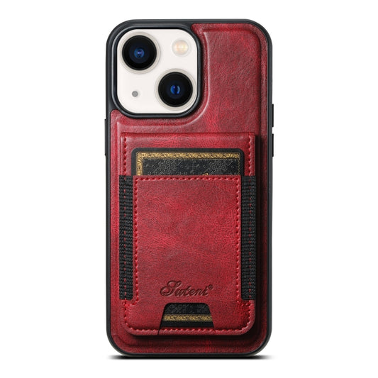 For iPhone 14 Suteni H17 Oil Eax Leather MagSafe Detachable Wallet Phone Case(Red) - iPhone 14 Cases by Suteni | Online Shopping UK | buy2fix