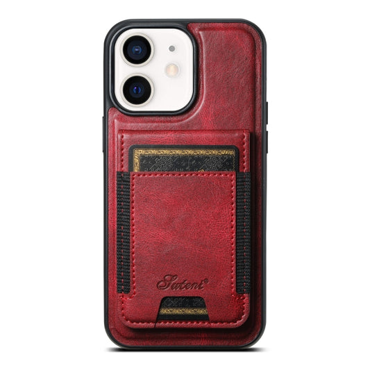 For iPhone 12  Suteni H17 Oil Eax Leather MagSafe Detachable Wallet Phone Case(Red) - iPhone 12 / 12 Pro Cases by Suteni | Online Shopping UK | buy2fix