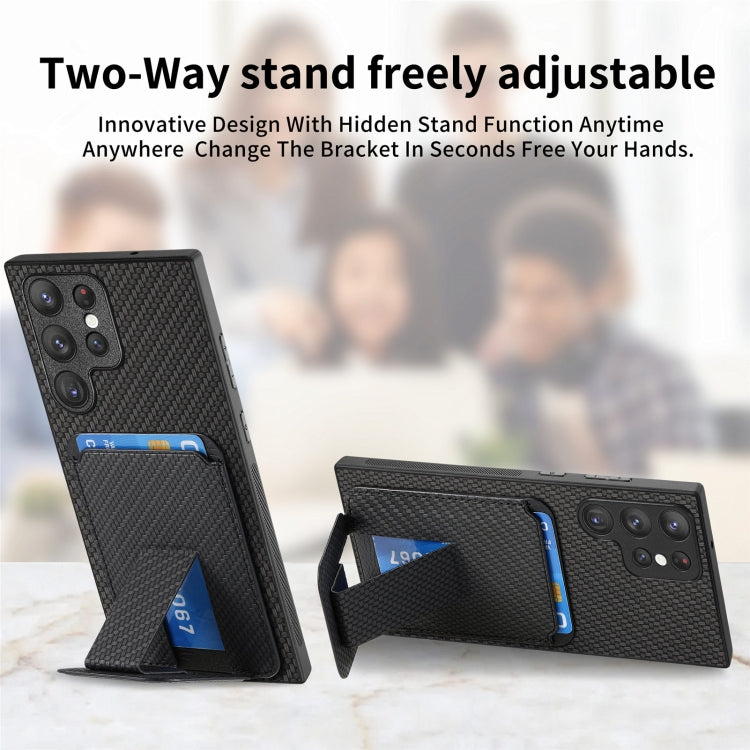 For Samsung Galaxy S24 Ultra 5G Carbon Fiber Card Bag Fold Stand Phone Case(Black) - Galaxy S24 Ultra 5G Cases by buy2fix | Online Shopping UK | buy2fix