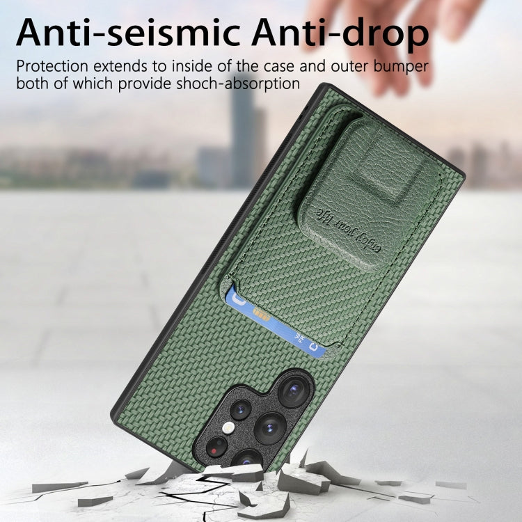 For Samsung Galaxy S24 5G Carbon Fiber Card Bag Fold Stand Phone Case(Green) - Galaxy S24 5G Cases by buy2fix | Online Shopping UK | buy2fix