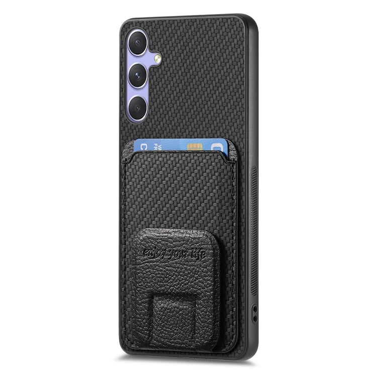 For Samsung Galaxy S25+ 5G Carbon Fiber Card Bag Fold Stand Phone Case(Black) - Galaxy S25+ 5G Cases by buy2fix | Online Shopping UK | buy2fix