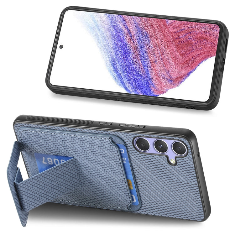 For Samsung Galaxy S25 Ultra 5G Carbon Fiber Card Bag Fold Stand Phone Case(Blue) - Galaxy S25 Ultra 5G Cases by buy2fix | Online Shopping UK | buy2fix