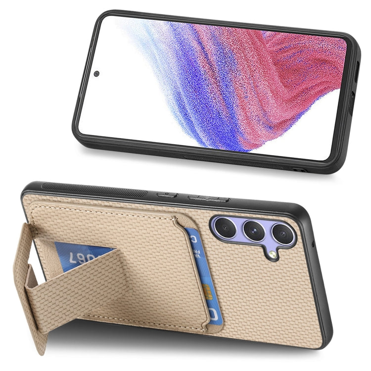 For Samsung Galaxy S25 Ultra 5G Carbon Fiber Card Bag Fold Stand Phone Case(Khaki) - Galaxy S25 Ultra 5G Cases by buy2fix | Online Shopping UK | buy2fix