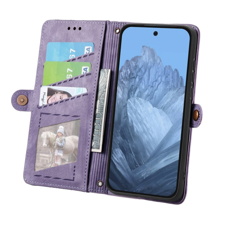 For Google Pixel 9 Geometric Zipper Wallet Side Buckle Leather Phone Case(Purple) - Google Cases by buy2fix | Online Shopping UK | buy2fix