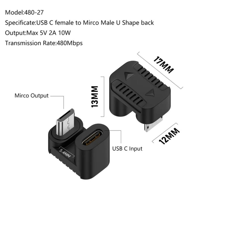 Type-C Female to Micro USB Male Adapter Data Charging Transmission, Specification:Type-C Female to Micro Male U Shape Back - Cable & Adapters by buy2fix | Online Shopping UK | buy2fix