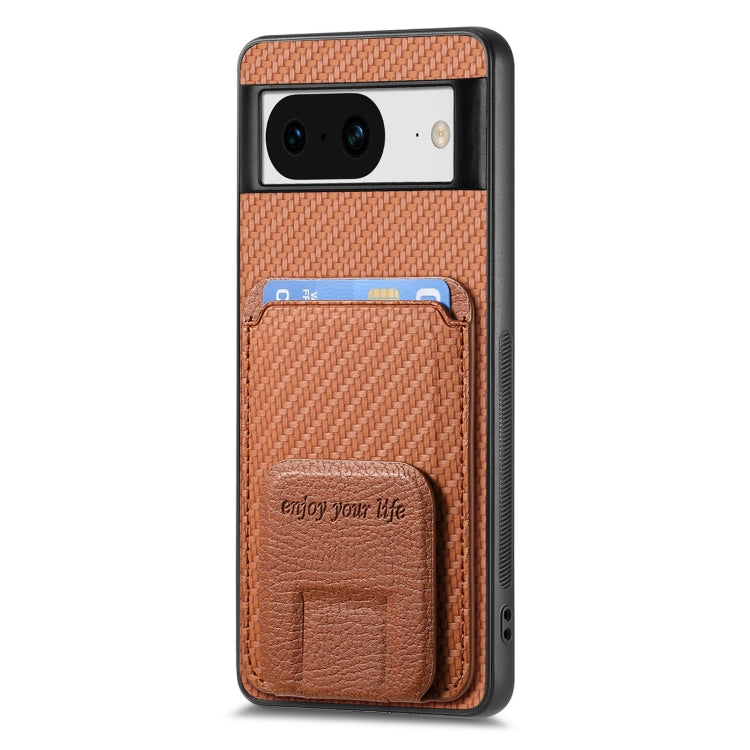 For Google Pixel 6 Pro Carbon Fiber Card Bag Fold Stand Phone Case(Brown) - Google Cases by buy2fix | Online Shopping UK | buy2fix