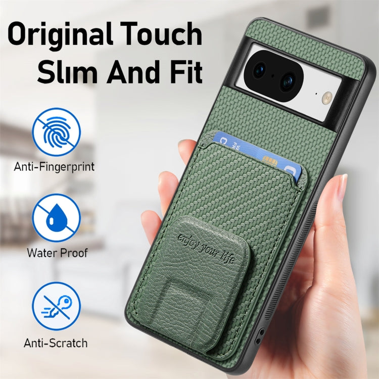 For Google Pixel 6 Pro Carbon Fiber Card Bag Fold Stand Phone Case(Green) - Google Cases by buy2fix | Online Shopping UK | buy2fix