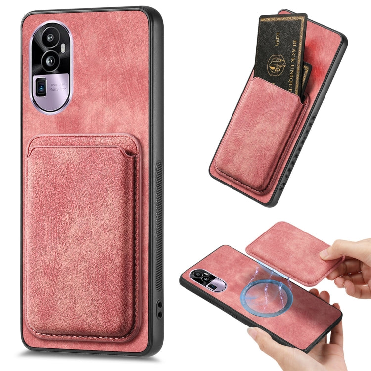 For OPPO Reno10 Pro+ Retro Leather Card Bag Magnetic Phone Case(Pink) - OPPO Cases by buy2fix | Online Shopping UK | buy2fix