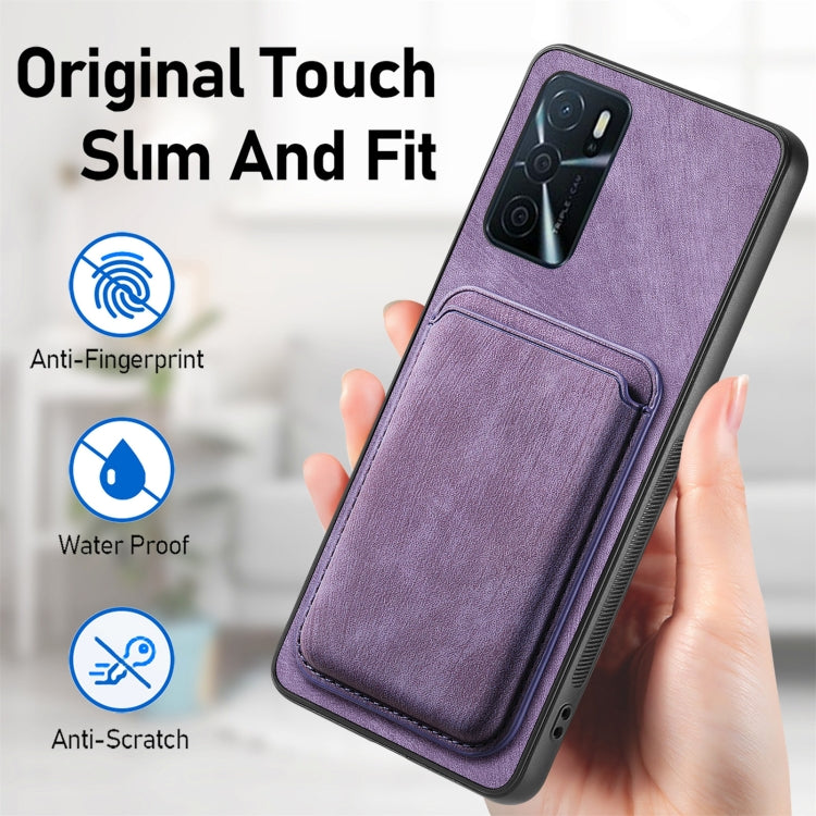 For OPPO A57 4G Retro Leather Card Bag Magnetic Phone Case(Purple) - OPPO Cases by buy2fix | Online Shopping UK | buy2fix