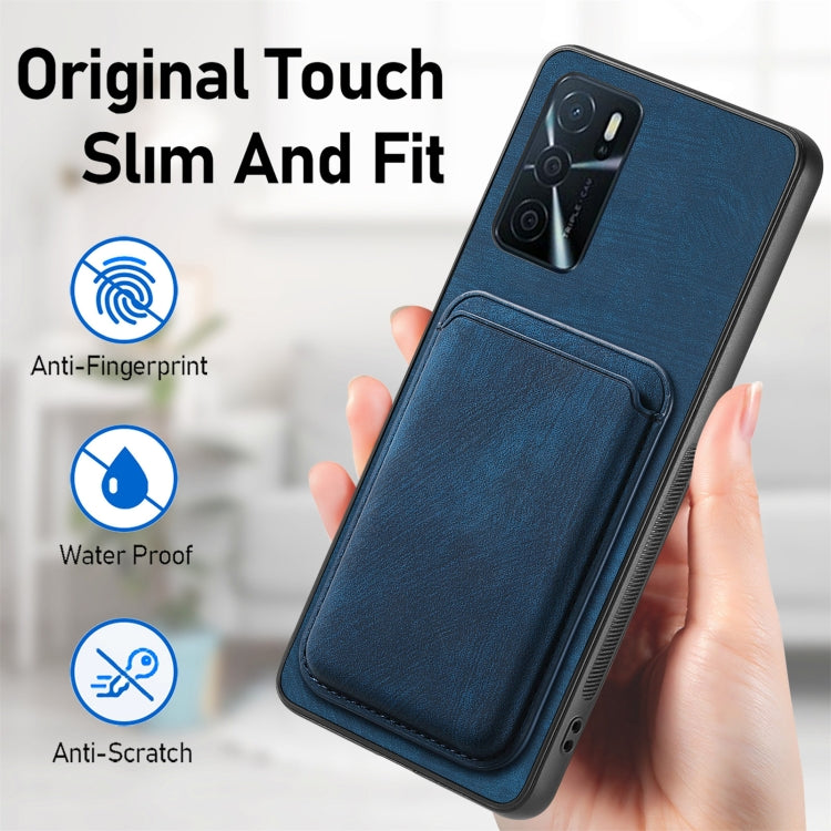 For OPPO Reno7 Pro 5G Retro Leather Card Bag Magnetic Phone Case(Blue) - OPPO Cases by buy2fix | Online Shopping UK | buy2fix