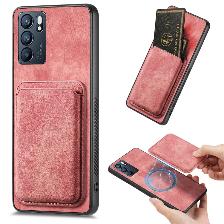 For OPPO Reno6 5G Retro Leather Card Bag Magnetic Phone Case(Pink) - OPPO Cases by buy2fix | Online Shopping UK | buy2fix