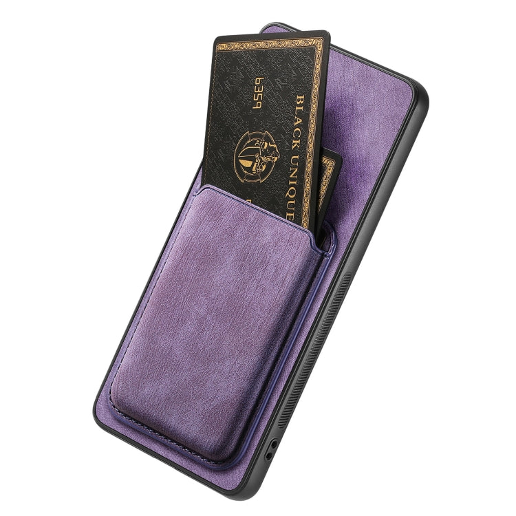 For OPPO Reno6 5G Retro Leather Card Bag Magnetic Phone Case(Purple) - OPPO Cases by buy2fix | Online Shopping UK | buy2fix