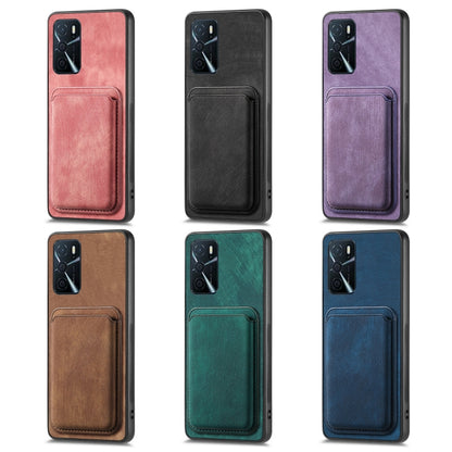 For OPPO Reno7 5G Retro Leather Card Bag Magnetic Phone Case(Purple) - OPPO Cases by buy2fix | Online Shopping UK | buy2fix