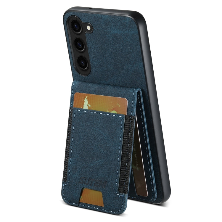 For Samsuny Galaxy S24+ 5G Suteni H03 Litchi Leather Card Bag Stand Back Phone Case(Blue) - Galaxy S24+ 5G Cases by Suteni | Online Shopping UK | buy2fix