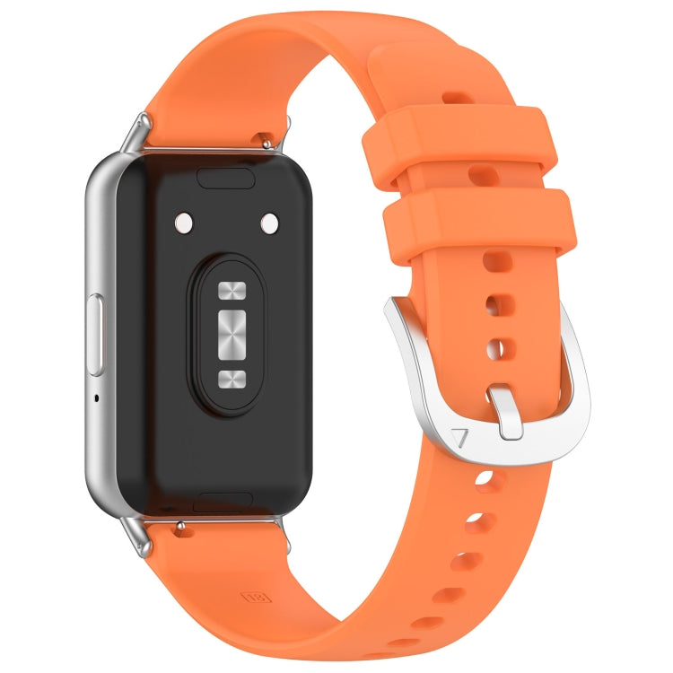 For Samsung Galaxy Fit 3 SM-R390 Metal Connector Liquid Glossy Silicone Watch Band(Orange) - Watch Bands by buy2fix | Online Shopping UK | buy2fix