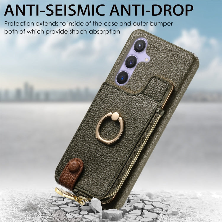 For Samsung Galaxy S24 5G Litchi Leather Oil Edge Ring Zipper Wallet Back Phone Case(Green) - Galaxy S24 5G Cases by buy2fix | Online Shopping UK | buy2fix