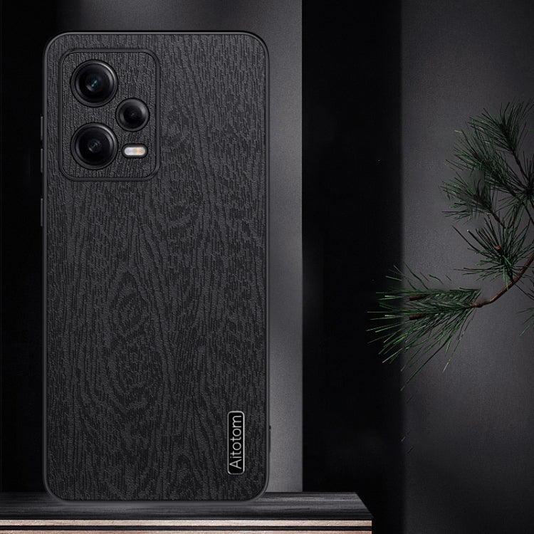 For Xiaomi Redmi Note 12 Pro 5G Tree Bark Leather Shockproof Phone Case(Black) - Xiaomi Cases by buy2fix | Online Shopping UK | buy2fix