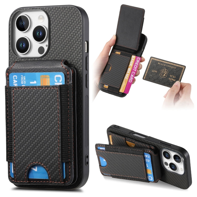 For iPhone 16 Pro Max Carbon Fiber Vertical Flip Wallet Stand Phone Case(Black) - More iPhone Cases by buy2fix | Online Shopping UK | buy2fix