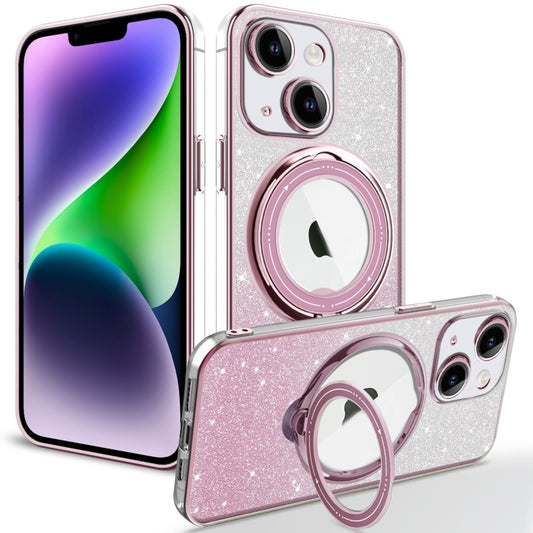 For iPhone 14 Plus Rotation MagSafe Holder Gradient Glitter TPU Phone Case(Pink) - iPhone 14 Plus Cases by buy2fix | Online Shopping UK | buy2fix