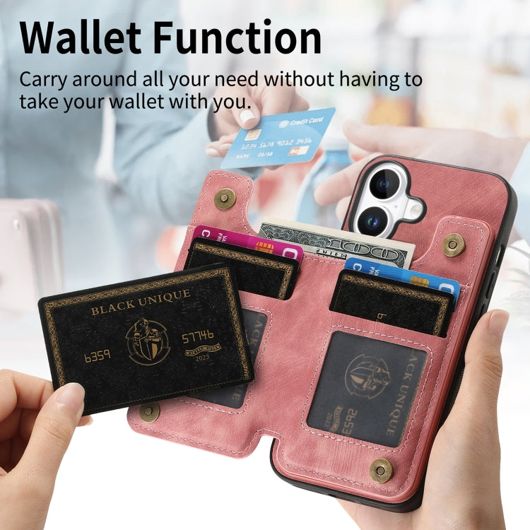 For iPhone 16 Retro Leather Zipper Wallet Back Phone Case(Pink) - More iPhone Cases by buy2fix | Online Shopping UK | buy2fix