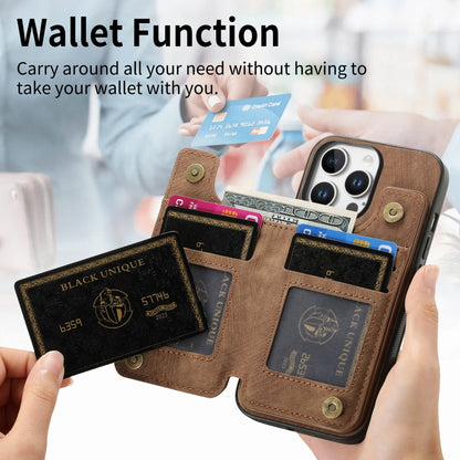 For iPhone 16 Pro Retro Leather Zipper Wallet Back Phone Case(Brown) - More iPhone Cases by buy2fix | Online Shopping UK | buy2fix