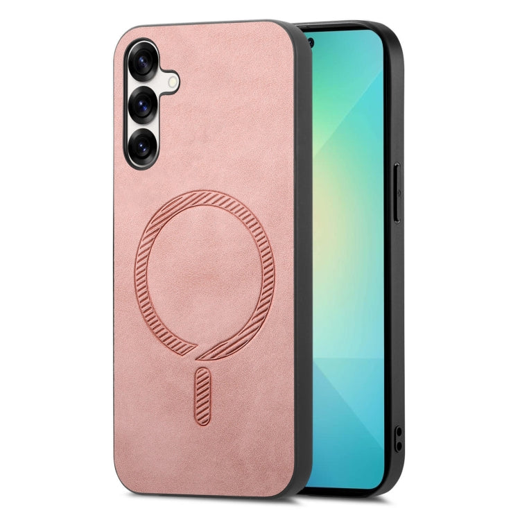 For Samsung Galaxy S25+ 5G Solid Color Retro Magsafe PU Back Cover Phone Case(Pink) - Galaxy S25+ 5G Cases by buy2fix | Online Shopping UK | buy2fix