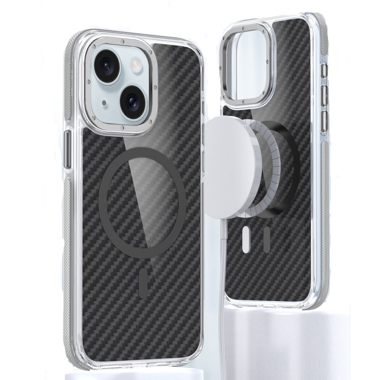 For iPhone 15 Magsafe Dual-Color Carbon Fiber Phone Case(Grey) - iPhone 15 Cases by buy2fix | Online Shopping UK | buy2fix