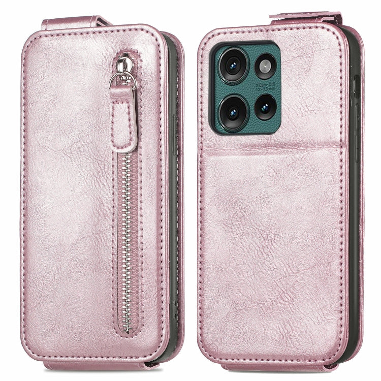 For Motorola Edge 2024 Zipper Wallet Vertical Flip Leather Phone Case(Pink) - Motorola Cases by buy2fix | Online Shopping UK | buy2fix