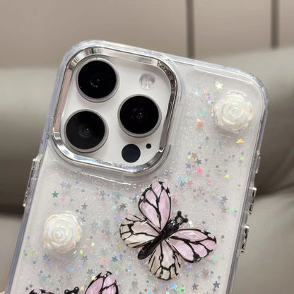 For iPhone 16 Glitter 3D Butterfly TPU Phone Case(Blue) - iPhone 16 Cases by buy2fix | Online Shopping UK | buy2fix