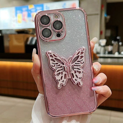 For iPhone 16 Pro Electroplated Gradient Glitter 3D Butterfly TPU Phone Case(Gradient Pink) - iPhone 16 Pro Cases by buy2fix | Online Shopping UK | buy2fix