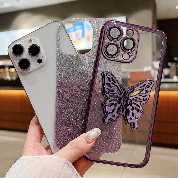 For iPhone 16 Electroplated Gradient Glitter 3D Butterfly TPU Phone Case(Gradient Blue) - iPhone 16 Cases by buy2fix | Online Shopping UK | buy2fix