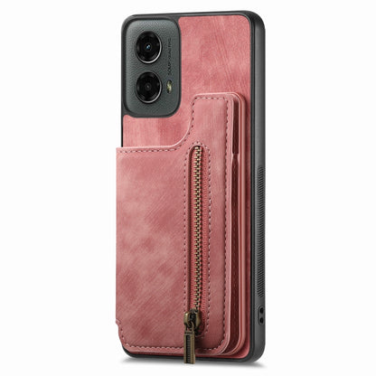 For Motorola Moto G 2024 Retro Leather Zipper Wallet Back Phone Case(Pink) - Motorola Cases by buy2fix | Online Shopping UK | buy2fix