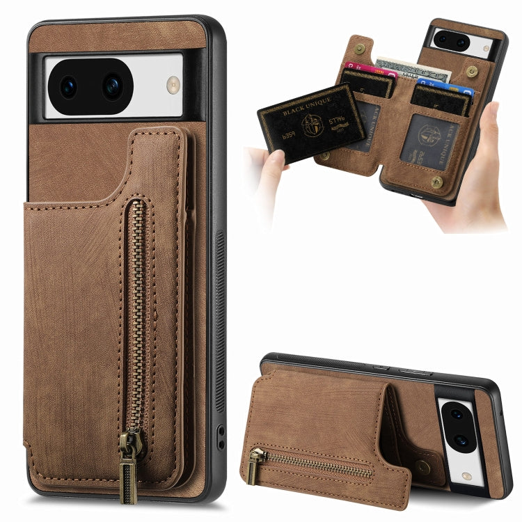 For Google Pixel 9 / 9 Pro Retro Leather Zipper Wallet Back Phone Case(Brown) - Google Cases by buy2fix | Online Shopping UK | buy2fix