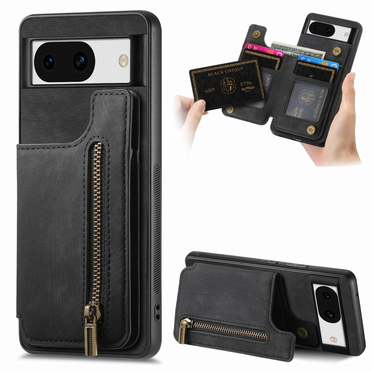 For Google Pixel 9 / 9 Pro Retro Leather Zipper Wallet Back Phone Case(Black) - Google Cases by buy2fix | Online Shopping UK | buy2fix