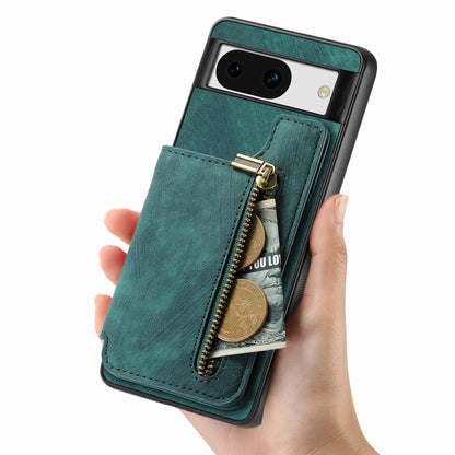 For Google Pixel 9 / 9 Pro Retro Leather Zipper Wallet Back Phone Case(Green) - Google Cases by buy2fix | Online Shopping UK | buy2fix