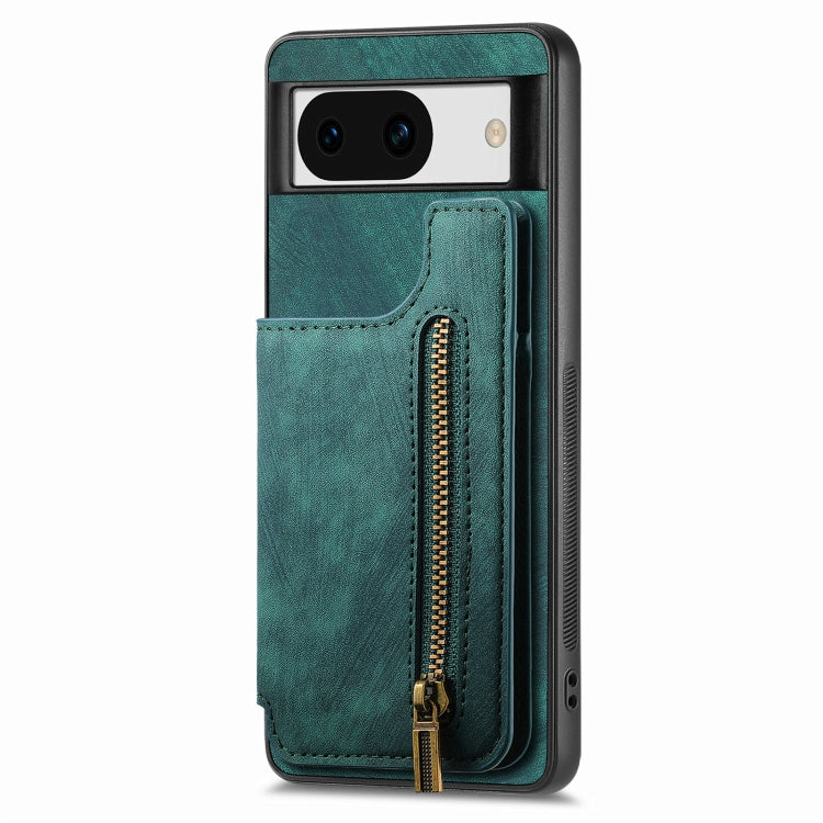 For Google Pixel 9 Pro XL Retro Leather Zipper Wallet Back Phone Case(Green) - Google Cases by buy2fix | Online Shopping UK | buy2fix