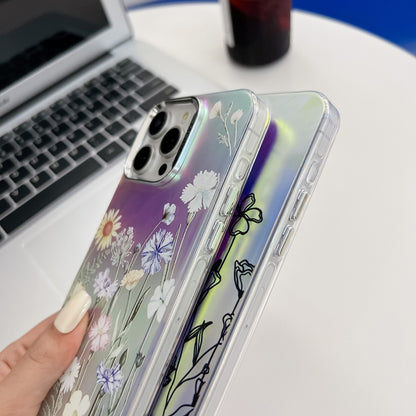 For iPhone 16 Electroplating Laser Flower Texture TPU Phone Case(Lavender AH14) - iPhone 16 Cases by buy2fix | Online Shopping UK | buy2fix