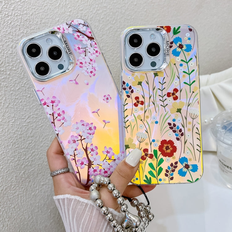 For iPhone 16 Pro Electroplating Laser Flower Phone Case with Wrist Strap(Lavender AH14) - iPhone 16 Pro Cases by buy2fix | Online Shopping UK | buy2fix