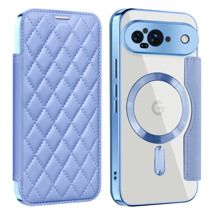 For Google Pixel 9 Shield Magsafe RFID Anti-theft Rhombus Leather Phone Case(Blue) - Google Cases by buy2fix | Online Shopping UK | buy2fix