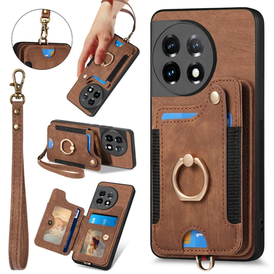 For OnePlus 11 Retro Skin-feel Ring Multi-card RFID Wallet Phone Case(Brown) - OnePlus Cases by buy2fix | Online Shopping UK | buy2fix