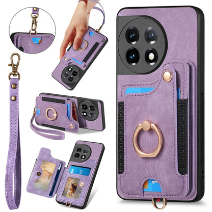 For OnePlus 11 Retro Skin-feel Ring Multi-card RFID Wallet Phone Case(Purple) - OnePlus Cases by buy2fix | Online Shopping UK | buy2fix